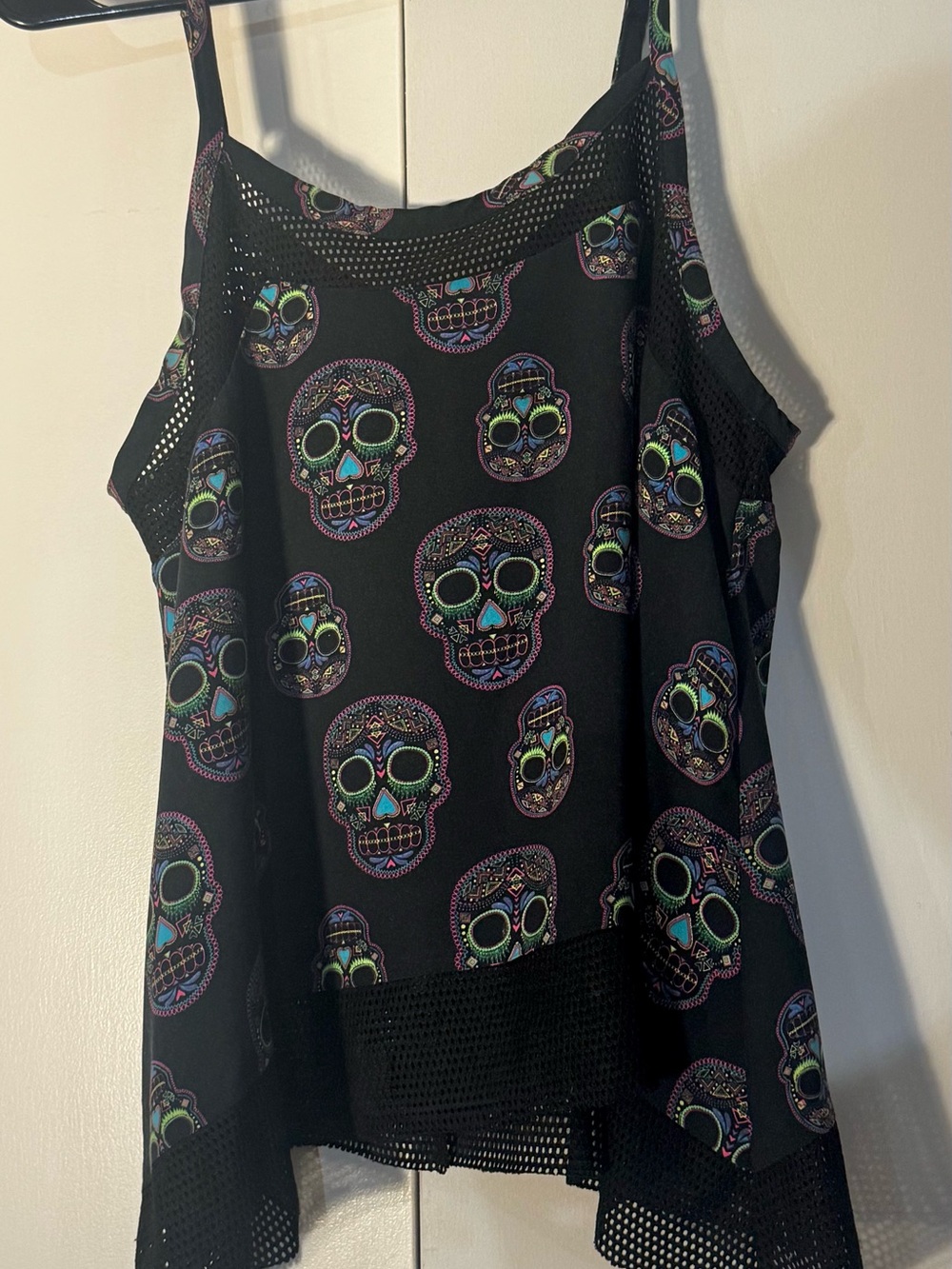 Hot Topic Sugar Skull Mesh Tank Top Size S
